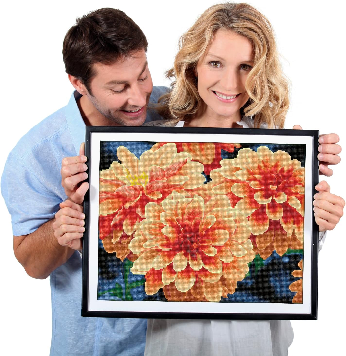 DIAMOND DOTZ Peach Dahlias Art Kit, Full Drill Diamond Painting for Adults, Intermediate Level, 13.8"x17.7"