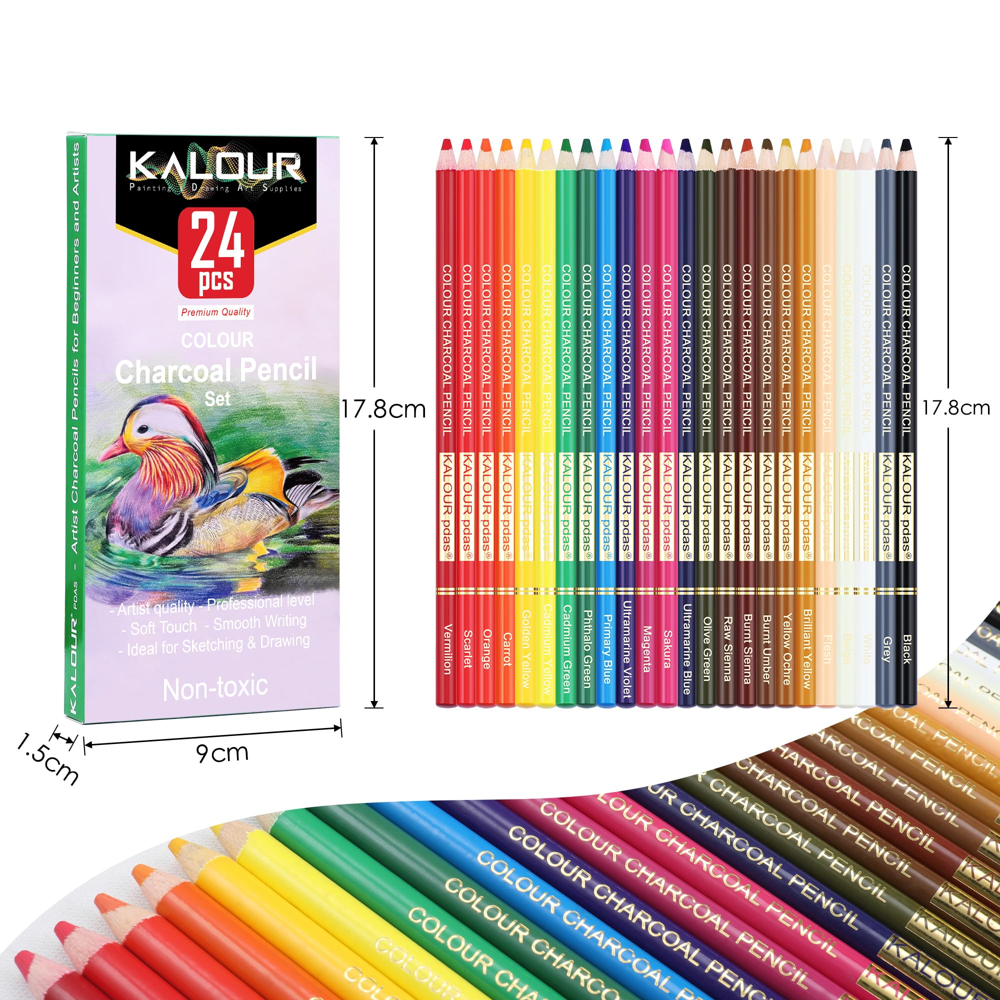 KALOUR PDAS Set di 24 matite colorate a carboncino, matite a gesso pastello di alta qualità, color pelle, per disegni, ombreggiature, colorazione, crayons pastel à la craie