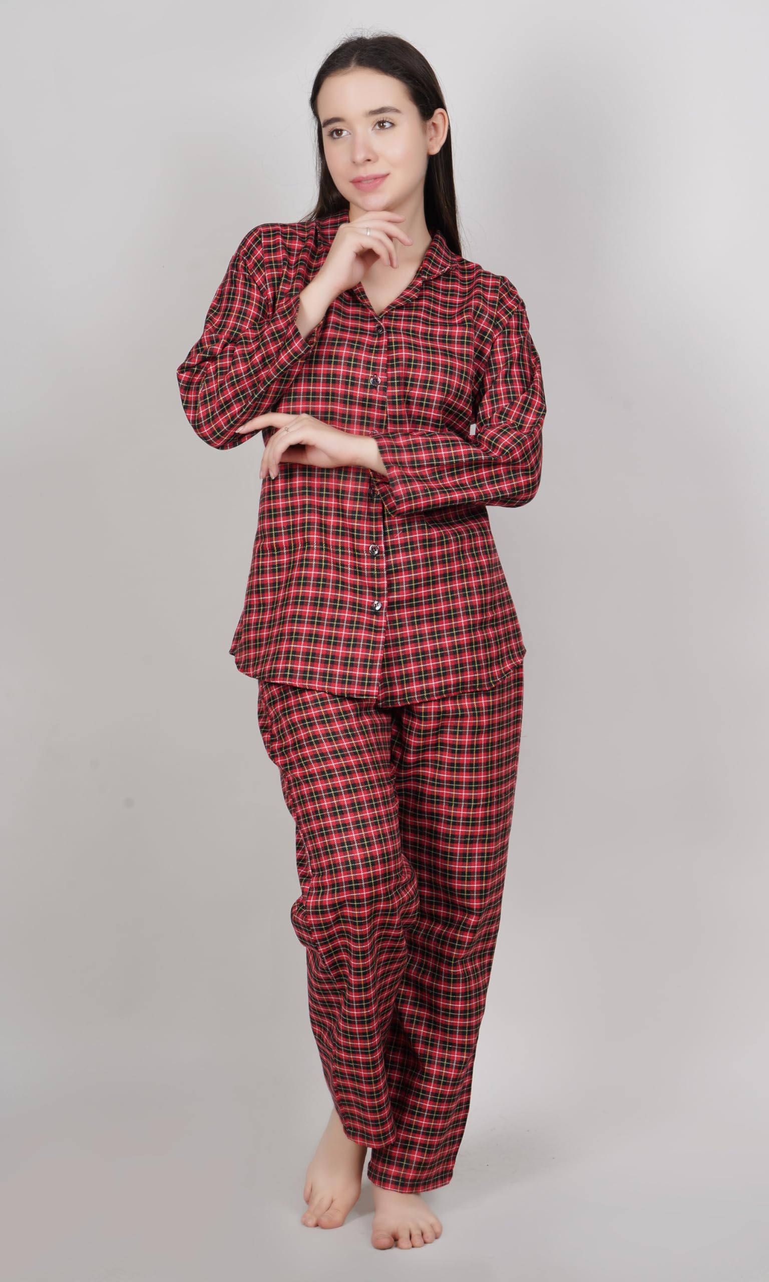 HOUSE OF MD Women's Woollen Full Sleeve Night Suit with Lapel Collar (Red, XL) - Image 4 thumbnail
