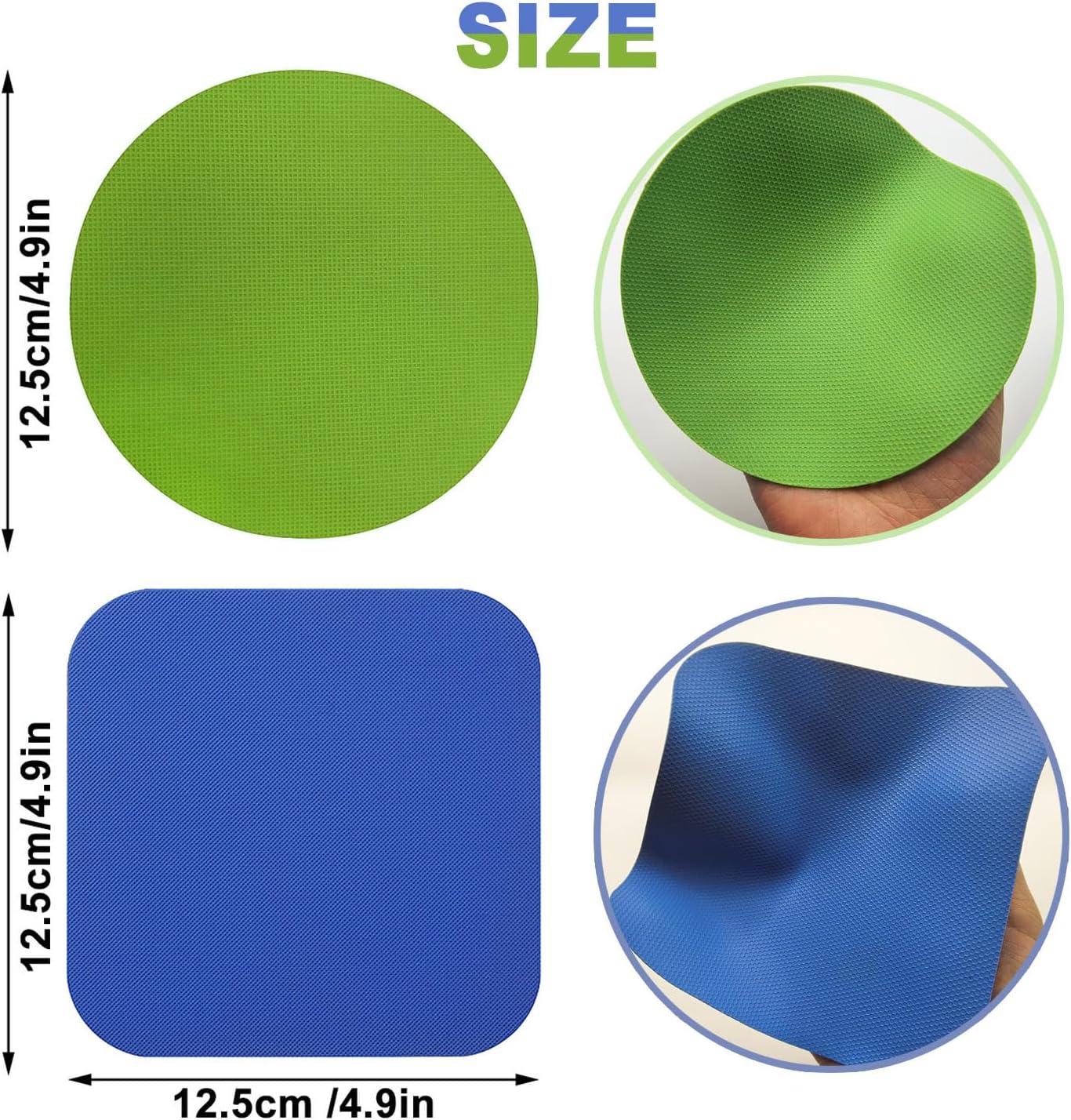 4 Pack Rubber Jar Opener Gripper Pads, Non-Slip Silicone Jar Opener for Seniors, Arthritis, Weak Hands – Easy to Twist Off Small & Large Lids, Bottle Openers, Blue & Green Set (Square&Circle)