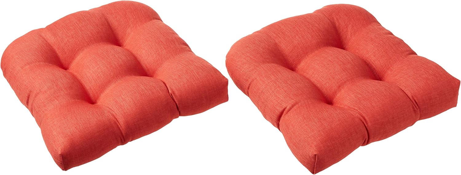 Pillow Perfect Rave Solid Indoor/Outdoor Wicker Patio Seat Cushion Reversible, Weather and Fade Resistant, Round Corner - 19" x 19", Orange, 2 Count 19" x 19" Orange Rave Coral
