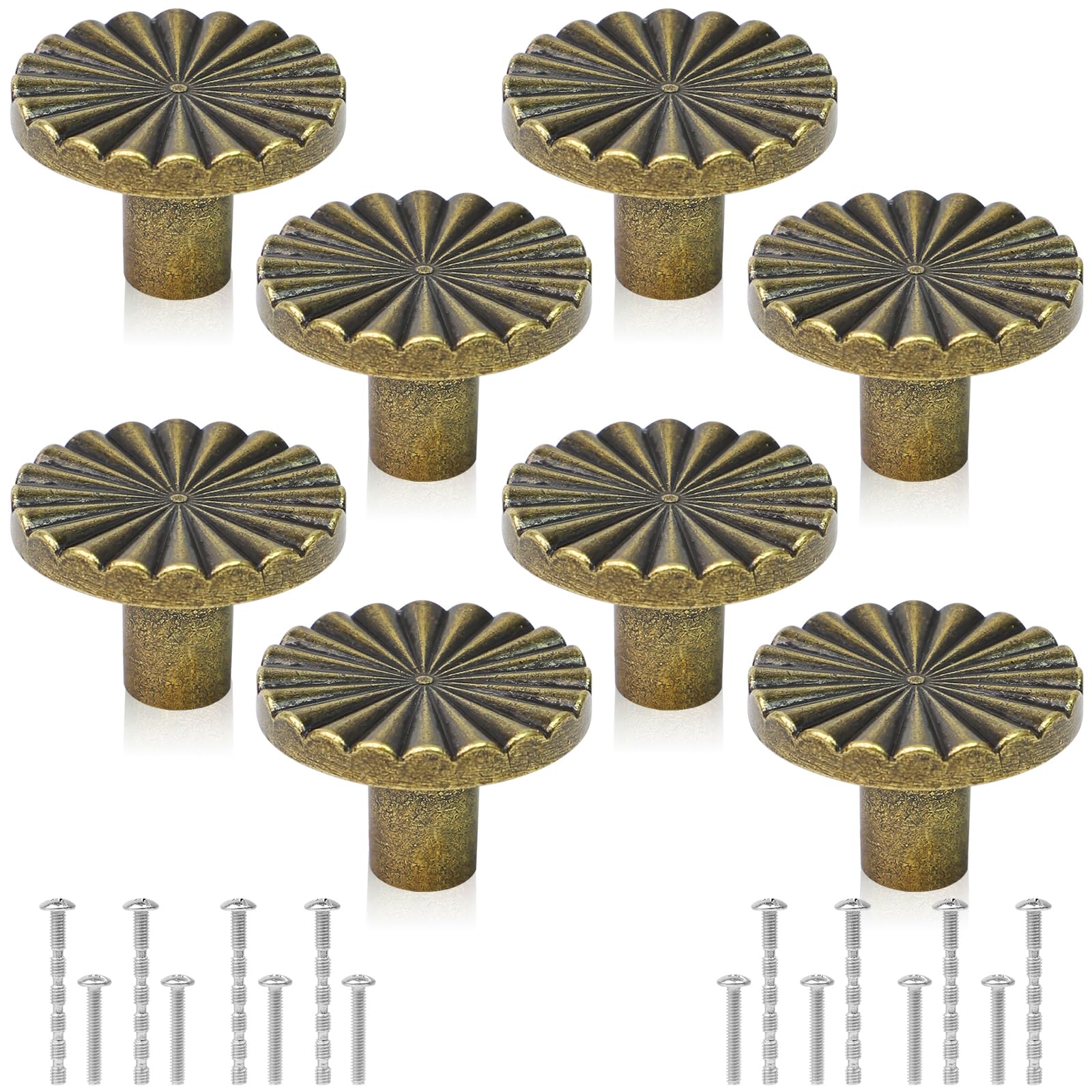 Xixuanai Bronze 8 Pcs Antique Brass Cabinet Knobs, Vintage Drawer Knobs, Copper Round Drawer Pulls, Zinc Alloy Cupboard Door Knobs, Simple Cabinet Hardware With Screws For Cupboards Dressers Wardrobes Drawers