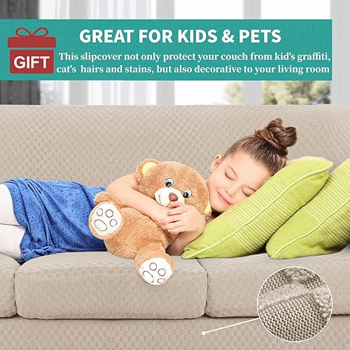 Miniatura 3 de YEMYHOM Fundas de sofá de 3 piezas a cuadros para sofá de 2 cojines, funda de sofá de alta elasticidad con 2 fundas de cojín de asiento extra