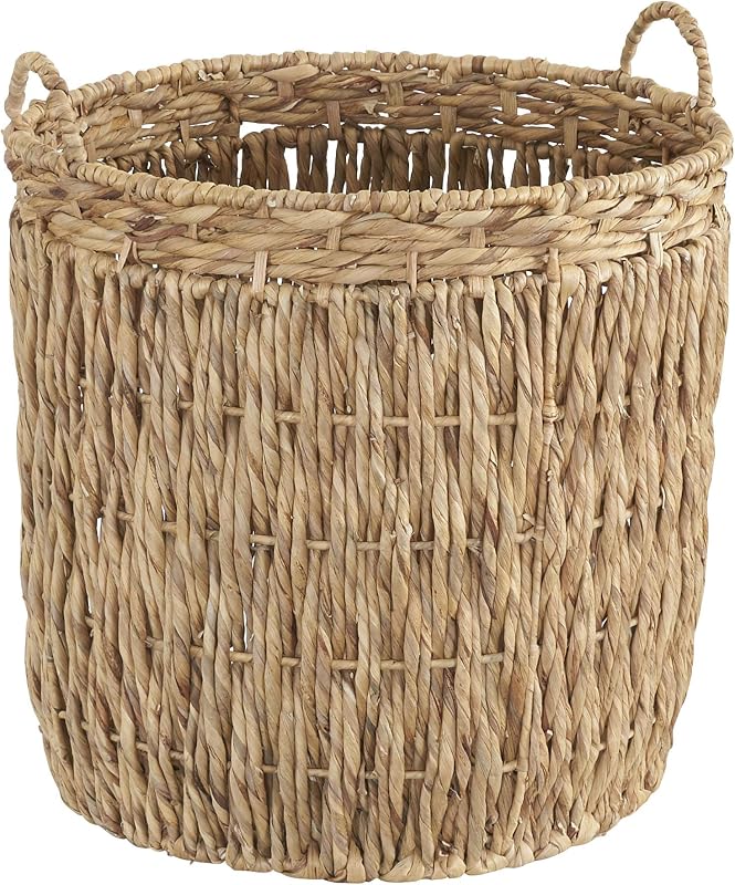 Household Essentials Tall Wicker Floor Basket, Woven Decorative Basket with Handles, Handmade, Great for Laundry and Storage, Natural