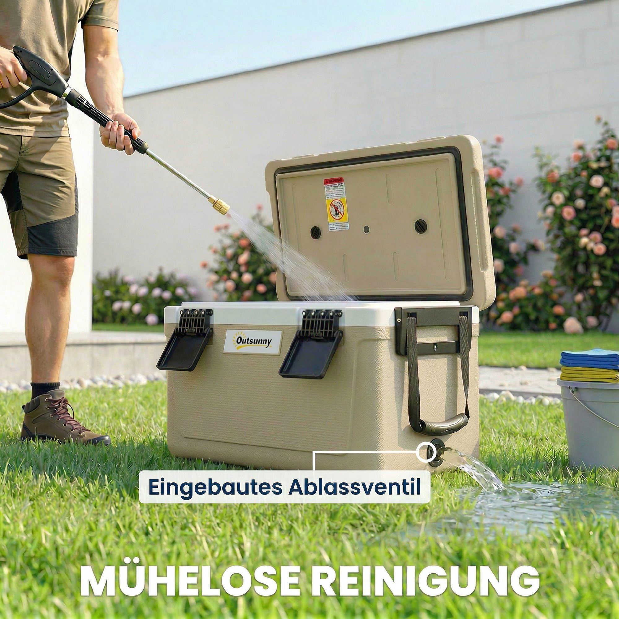 Outsunny Nevera térmica pasiva grande de 42,6 l, hasta 72 horas de refrigeración, con aislamiento de espuma de poliuretano completo, mango de válvula de drenaje, nevera portátil de HDPE, sin