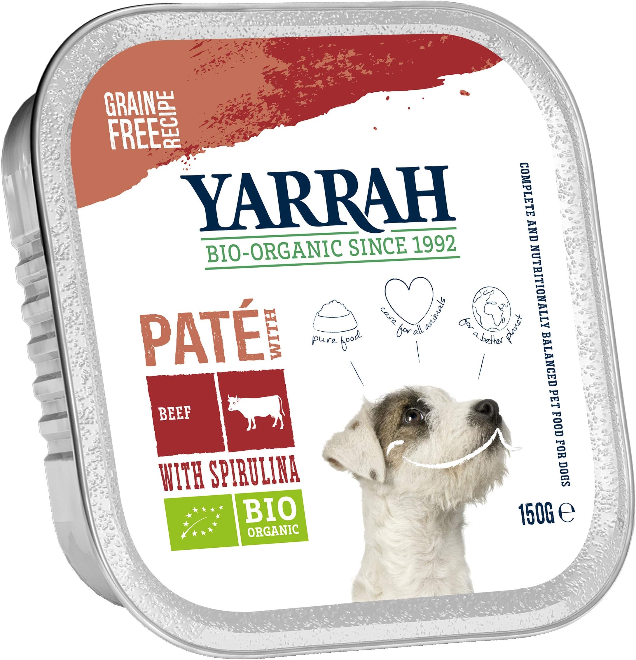 Yarrah Pate Beef Super Spirulina 150g Organic Dog Food 12 Pack 12 x 0.15 kg