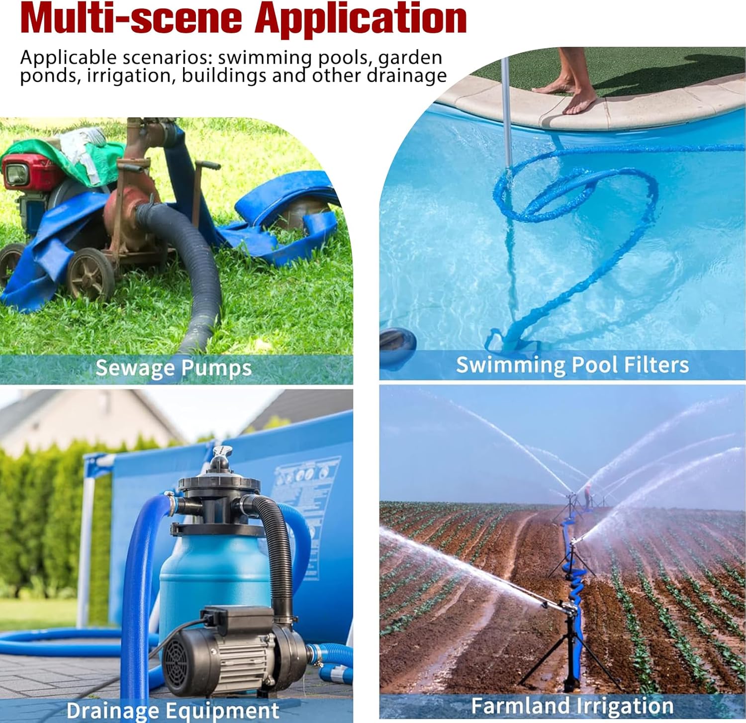 findmall 3 x 25 FT Heavy Duty Pool Backwash Hose, Reinforced PVC Lay Flat Discharge Hose, Weather-Proof for Water Transfer Swimming Drain Pools with 2 Hose Clamps