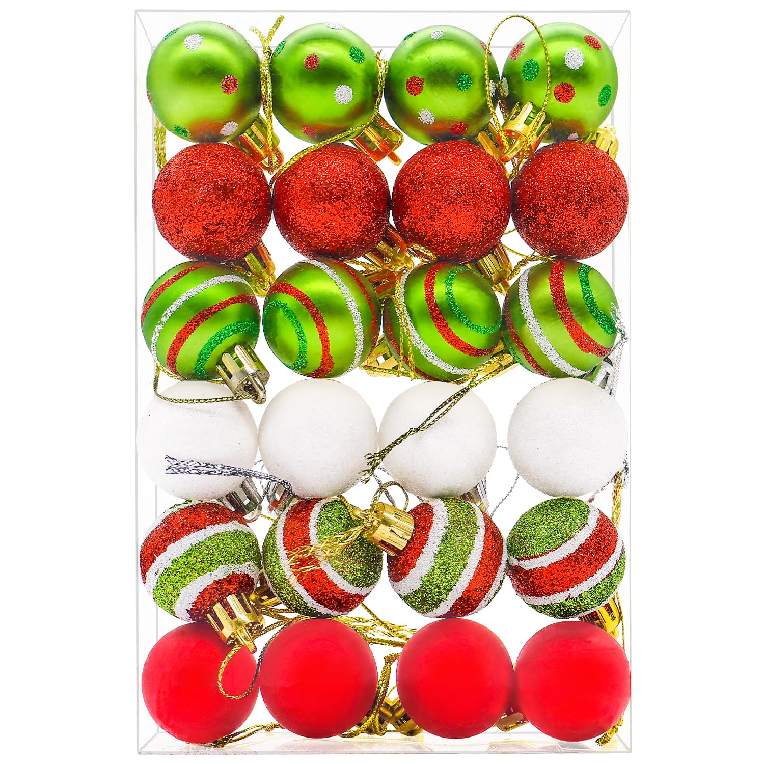 24PCS 3cm Christmas Tree Baubles, Christmas Balls for Tree Decorations, Red and Green Mini Xmas Bauble Ornaments Set,3#