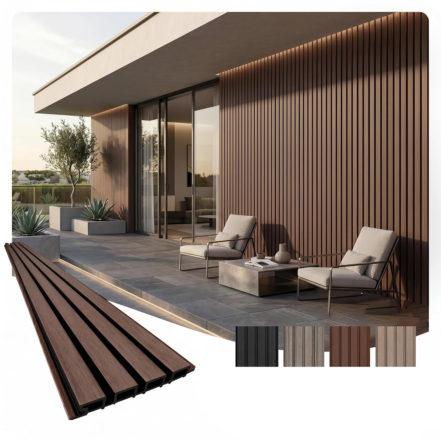 WPC Exterior Wall Slat Panels Ipe — 5 Pack