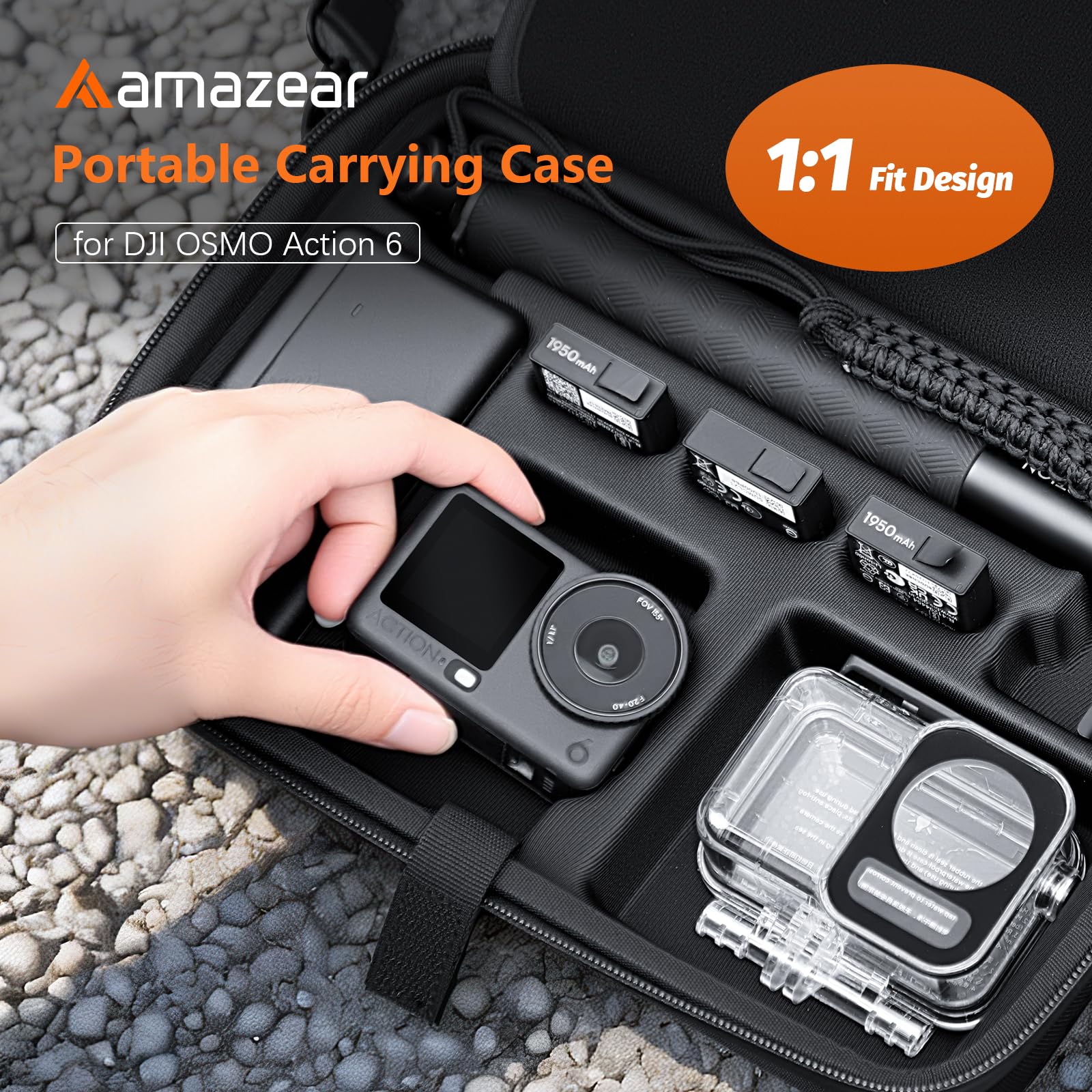 AMAZEAR Tragetasche für DJI Osmo Action 6 Zubehör, Kompakte Hartschalen Tasche Bag mit Schultergurt, Tragbare Kameratasche für Reisen, Organisation, Aufbewahrung, Schutz, Schwarz etui