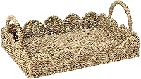Household Essentials Seagrass Woven Tray with Scalloped Edge - Natural Boho Decor Tray for Ottoman, Coffee Table, Bathroom 9.75x13.75