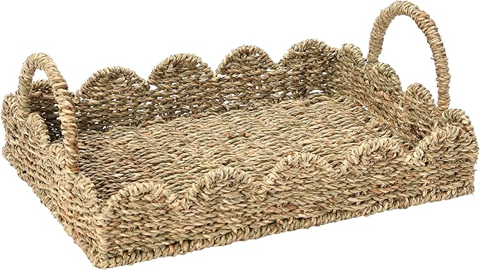 Handwoven Tray with Scalloped Edge and Handles