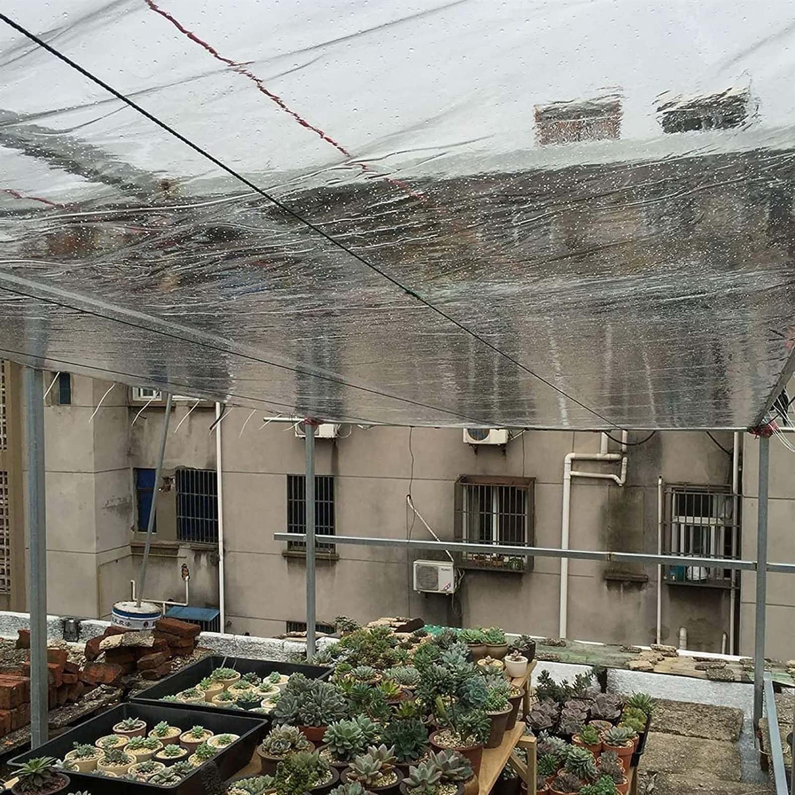 Telone Impermeabile Trasparente 2.6x4m Telo Antipioggia Pieghevole in PVC per Esterni Giardini Serre e Piante Resistente e Antistrappo Corda Inclusa.