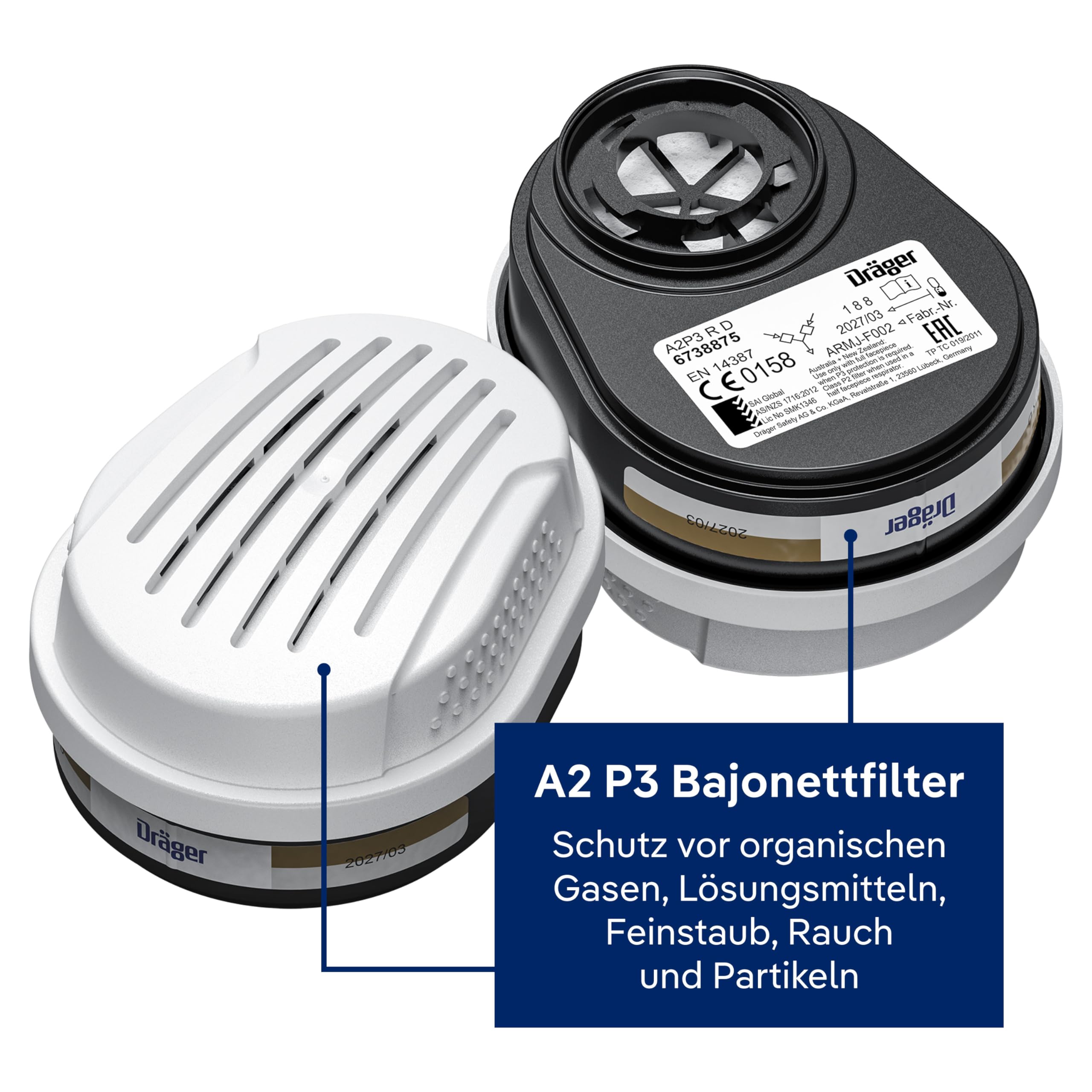 Dräger Atemschutz Starter Set | Halbmaske X-plore 3300 mit A2P3 Filter, FFP2 Masken, Schutzbrille & Gehörschutz - Komplettset für professionellen Atemschutz