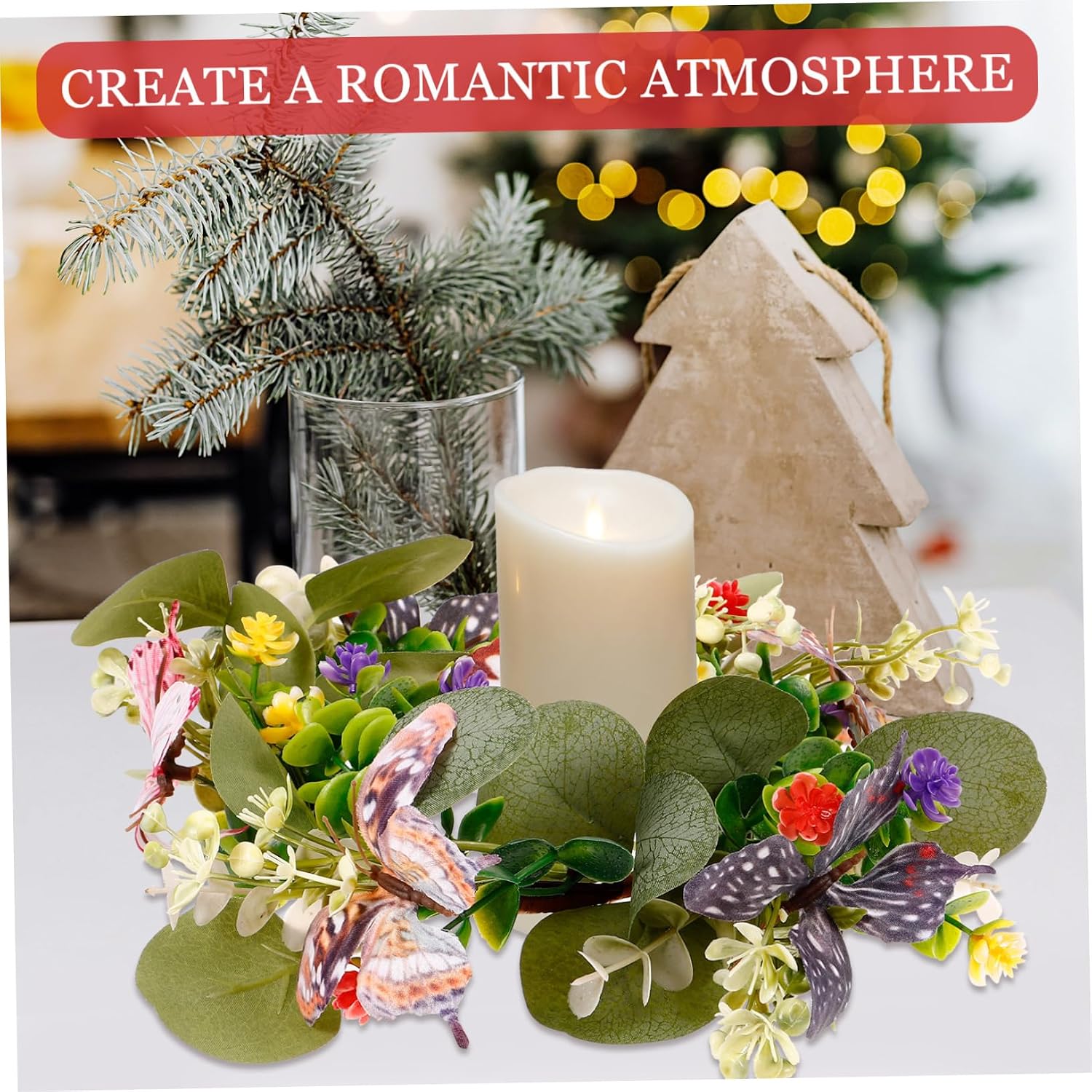LIFKOME Eucalyptus Leaves Candle Ring Wreath for Weddings and Parties Decorative Floral Candle Holders for Table Centerpieces Artificial Flower Arrangement