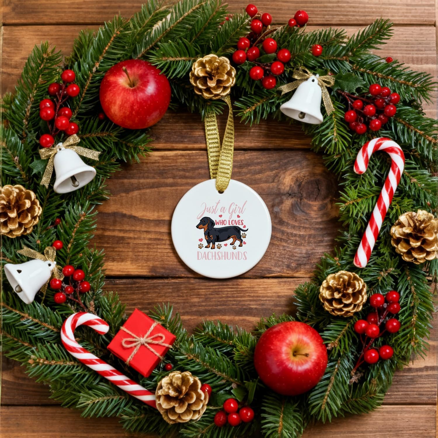 Mancheng-zi Dachshund Christmas Ornament, Weiner Dog Ornament for Christmas Tree Decoration, Just a Girl Who Loves Dachshund Decorative Hanging Ceramic Ornaments - Image 4