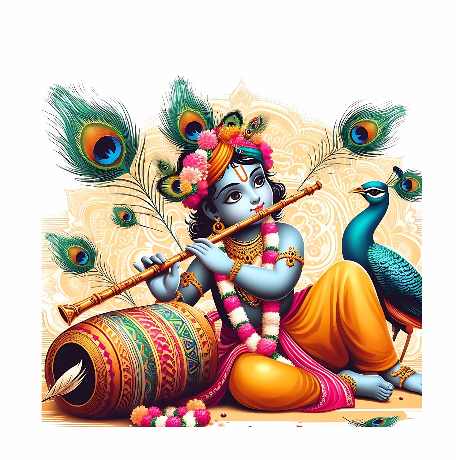 Lord Krishna Wall Sticker | Bal Krishna Playing Flute with Peacock & Matki | Self-Adhesive PVC Vinyl Wall Decal for Living Room, Bedroom, Pooja Room & Home Décor Size Medium-image-5