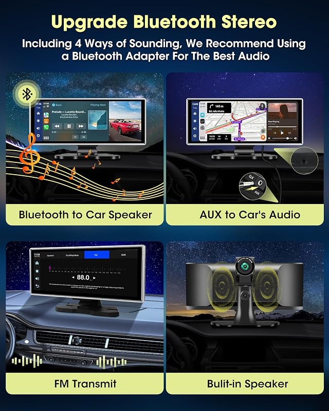 Vtopek 11,26" Vezeték Nélküli Apple CarPlay Android Autó Kijelző 2.5K Menetrögzítővel, Tolatókamerával, Bluetooth 5.0, Tükrözés Funkcióval,