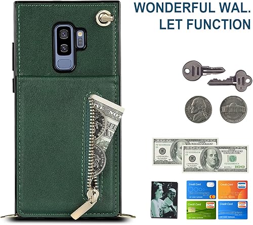 Miniatura 5 de Funda de teléfono para Samsung Galaxy S9 Plus con correa cruzada, tarjetero de cuero, con cordón, ranuras de crédito, cierre magnético, soporte para
