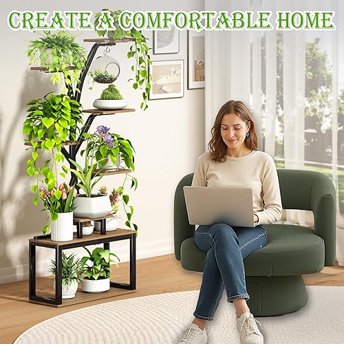 Miniatura 6 de Soporte de esquina de 64.5 pulgadas de alto para plantas de interior con luces de crecimiento, soporte de metal de 8 niveles para plantas de