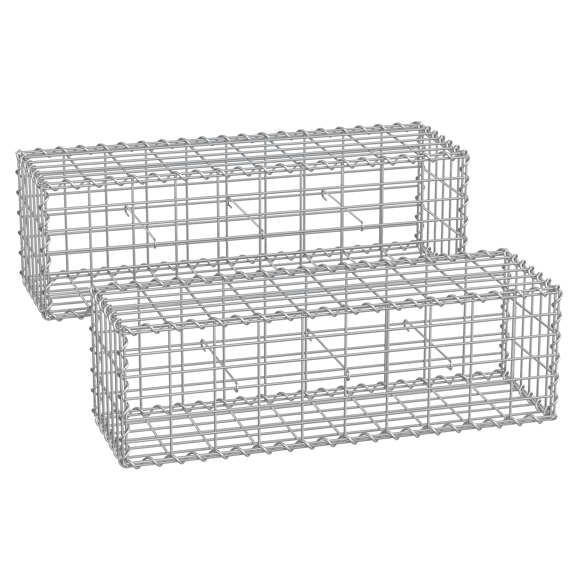 SONGMICS Gabion Baskets, Metal Gabion Cages with 5 x 10 cm Mesh for Stones, Galvanised, Garden Decor Wall Partition, 100 x 30 x 30 cm, Set of 2, Silver GGB233V1