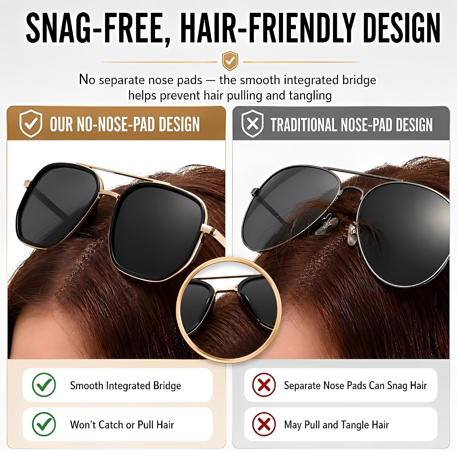 Polarized Square Aviator Sunglasses for Women Tangle Free image 3