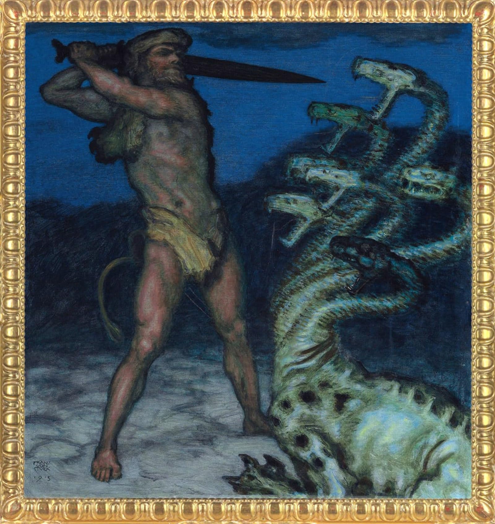ARTXLXXBN Famous Painting Art Wall Decor Abstract Art Picture Hercules and Hydra Peinture de Ritter von Stuck by Franz von Stuck Animal Pictures for Home Decor 60x90cm