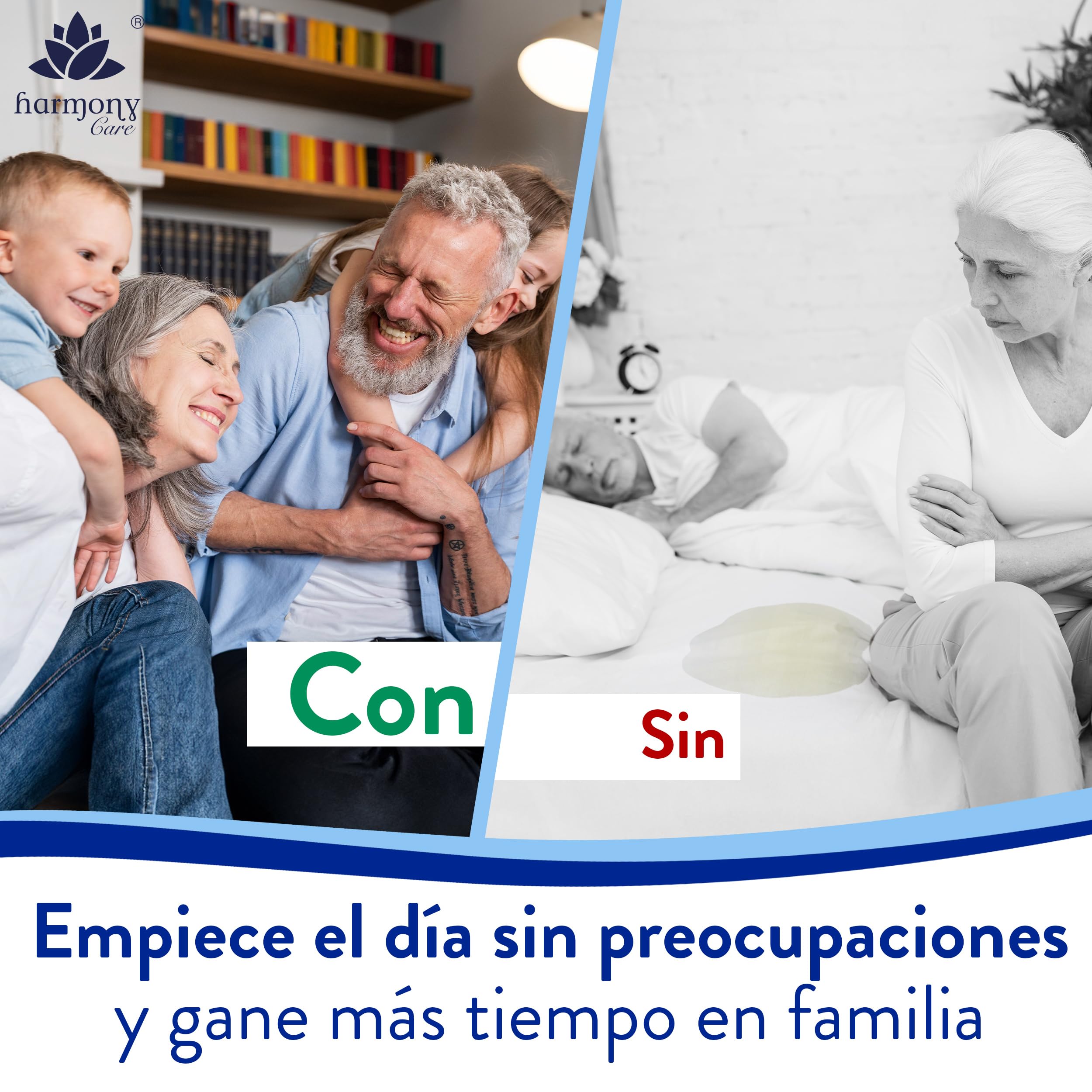 Harmony Care® 50 x Protectores de Cama con Tiras de fijación – 60 x 60 cm absorbentes – Almohadillas Antideslizantes Desechables para incontinencia