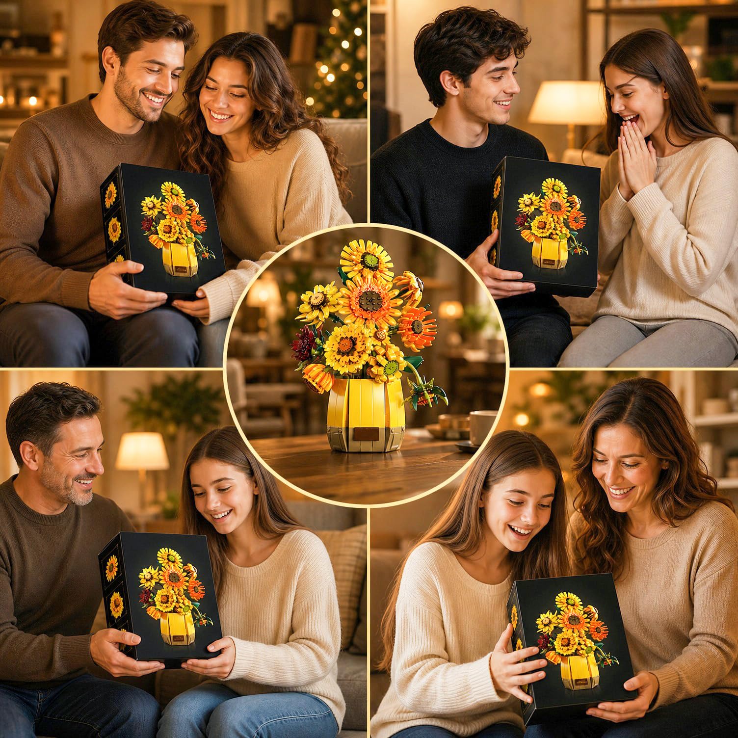 Sosuy Set Costruzioni Girasole, Quadro Floreale da Parete 2-in-1 con Cornice, Decorazione Casa, Gioco STEM per Donne Adulte Ragazze, Regalo Compleanno Donna 1011+ Pezzi
