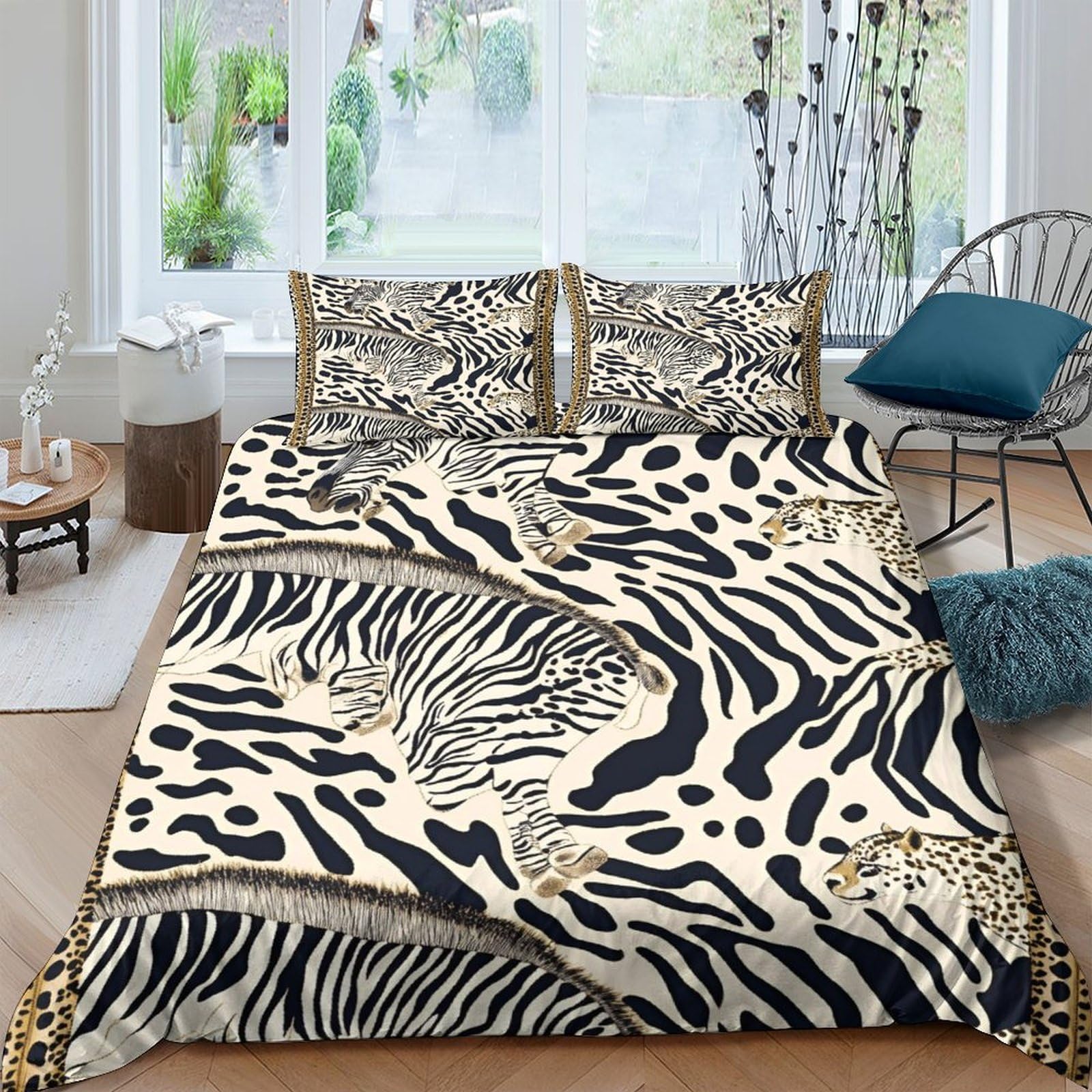 Ctjqhvkz Style-1 3D Printed Zebra Leopard Fitted Sheet Microfiber Soft Breathable Animal Stripe Bed Cover For Bedroom Dorm Mattress Protection Decor Single（135X200cm）