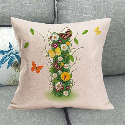 Miniatura 5 de Fundas de almohada de 18 x 18 pulgadas, fundas de almohada de verano para exteriores, diseño de pétalos de hierba, monograma, letras del alfabeto