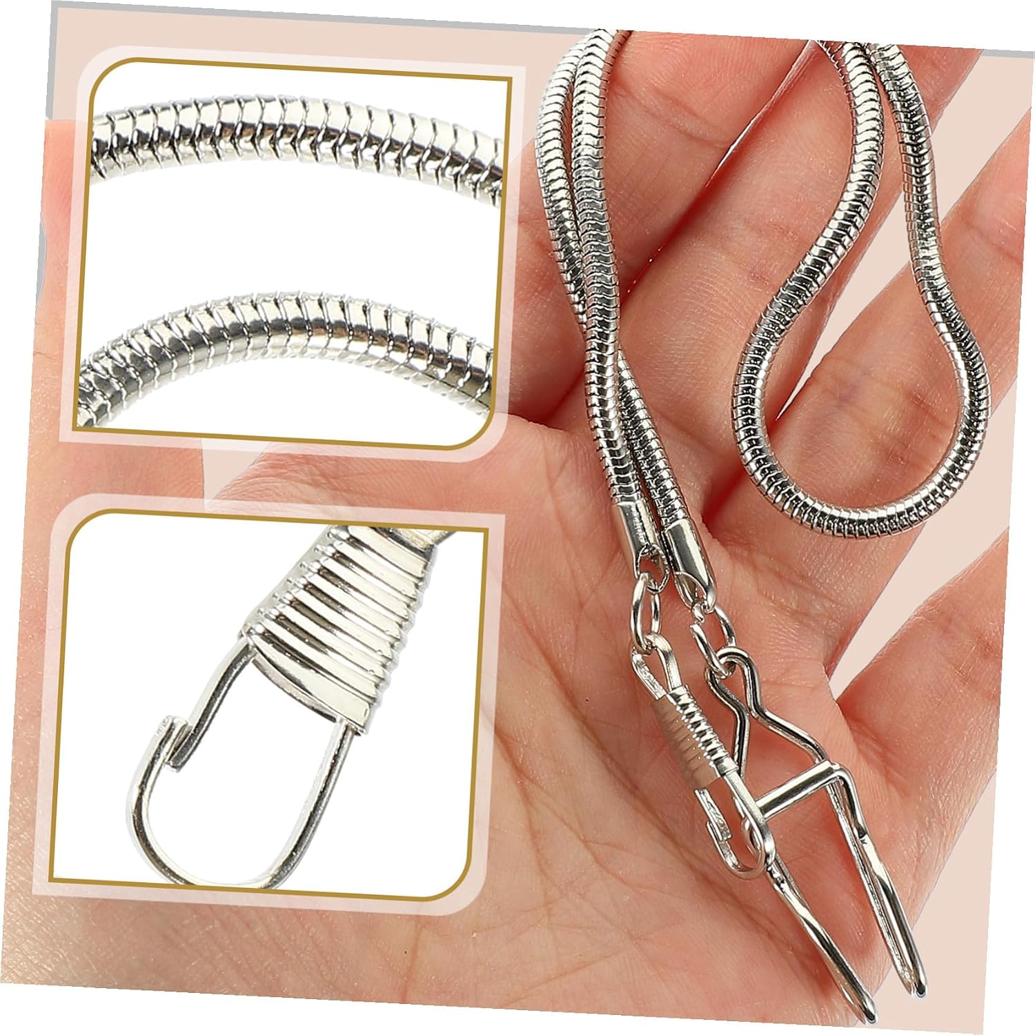Vintage Silver Alloy Pocket Watch Chain with Clip Thick Braided Metal Link for Hanging Watches Jeans Vest Lightweight Multi-Functional Accessory for Men and Women Gift for Special
