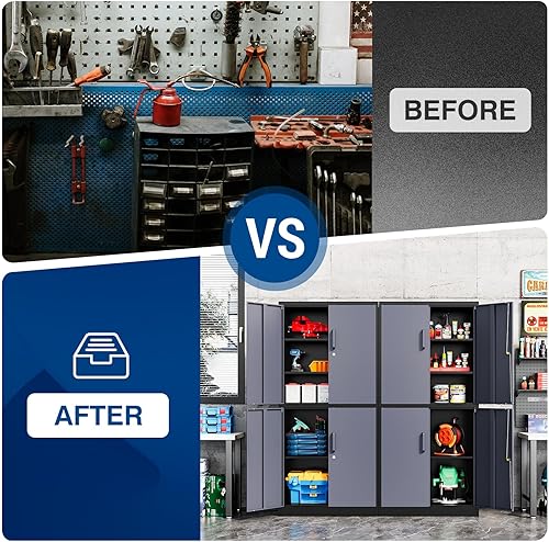 Miniatura 100 de Armario de almacenamiento de metal de 71 pulgadas con cerradura, resistente, gabinetes de herramientas de garaje con puertas y estantes, gabinete