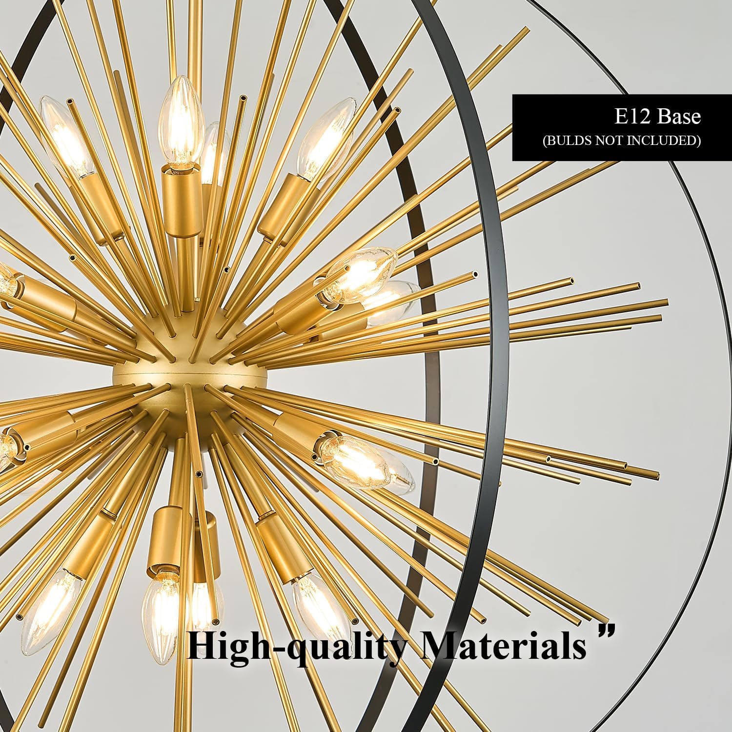 16 Lights Black Gold Sputnik Chandelier Large 31" Modern Industrial Hanging Ceiling Firework Globe Pendant Lighting Fixture for Dining Living Room Foyer Stairway Kitchen Bedroom