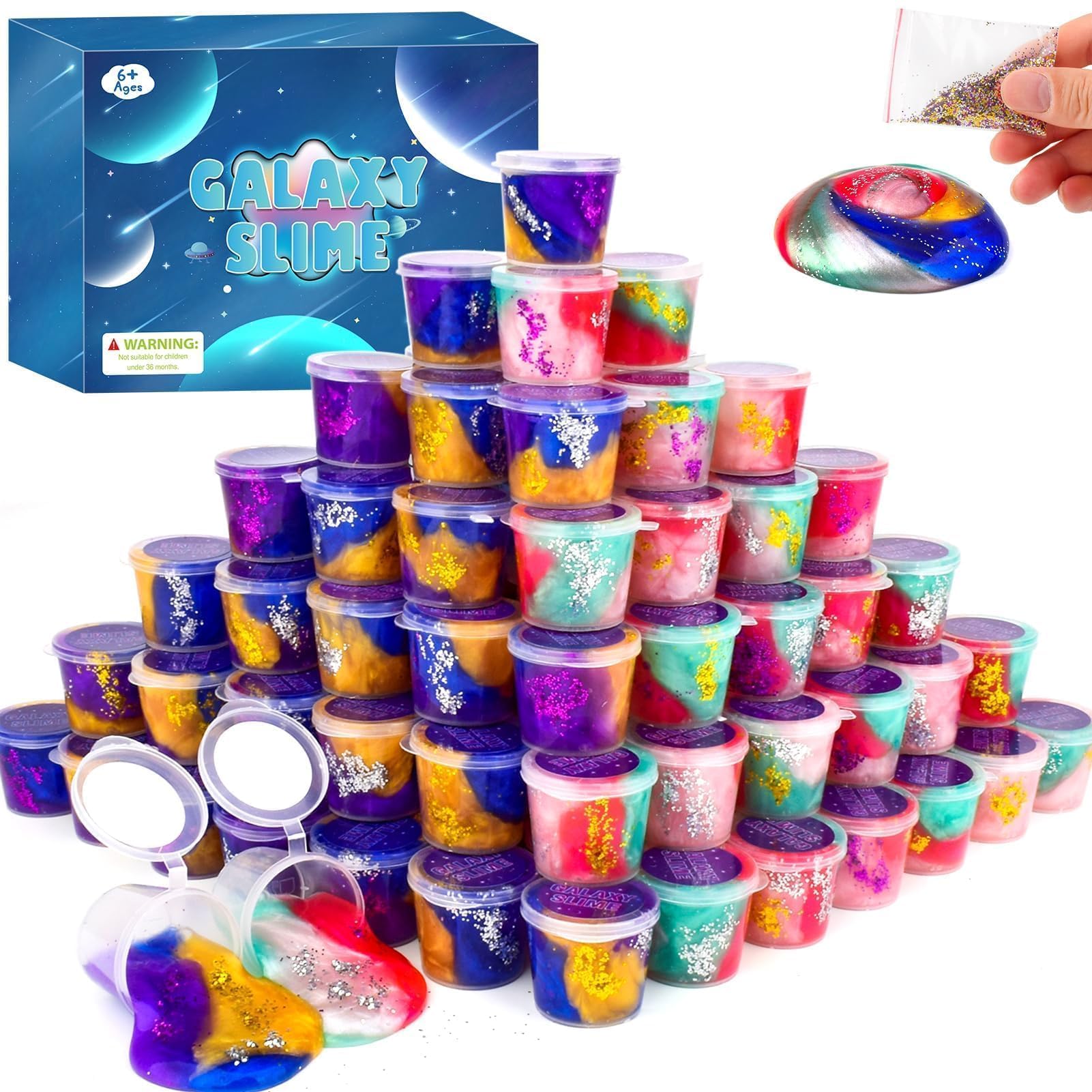 Slime Party Favors for Kids,46 Pack Galaxy Slime Kit, Non Sticky,Wet,Soft Sludge Toy Mini Slime Bulk for Boys Girl, Stress Relief,Goodie Bags,Easter