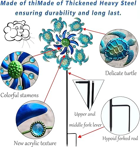 Miniatura 6 de Molinillos de viento de tortuga marina de 39 pulgadas, estaca de jardín, decoración al aire libre, estaca de metal, escultura de viento, decoración