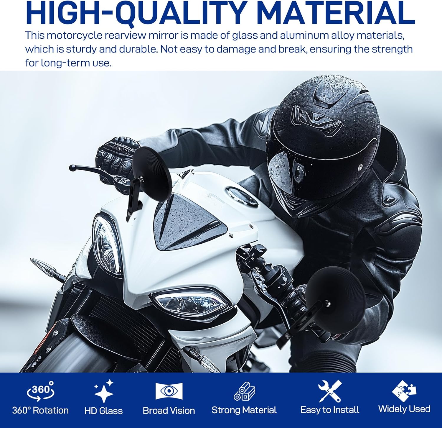 DREAMIZER Motorcycle Mirrors for Handlebars,Universal Black CNC 4" Round Motorcycle Bar End Mirrors for 22 and 25mm Handlebar Compatible with Most Motorcycles Honda Grom etc.