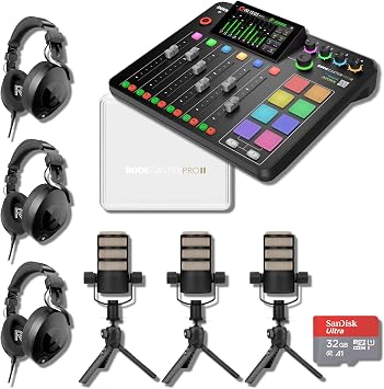 Rode RODECaster Pro 2 Audio Production Console with 3x PodMics, Tripod 2, NTH-100, RODECover II, 32GB microSD Card and XLR Cables