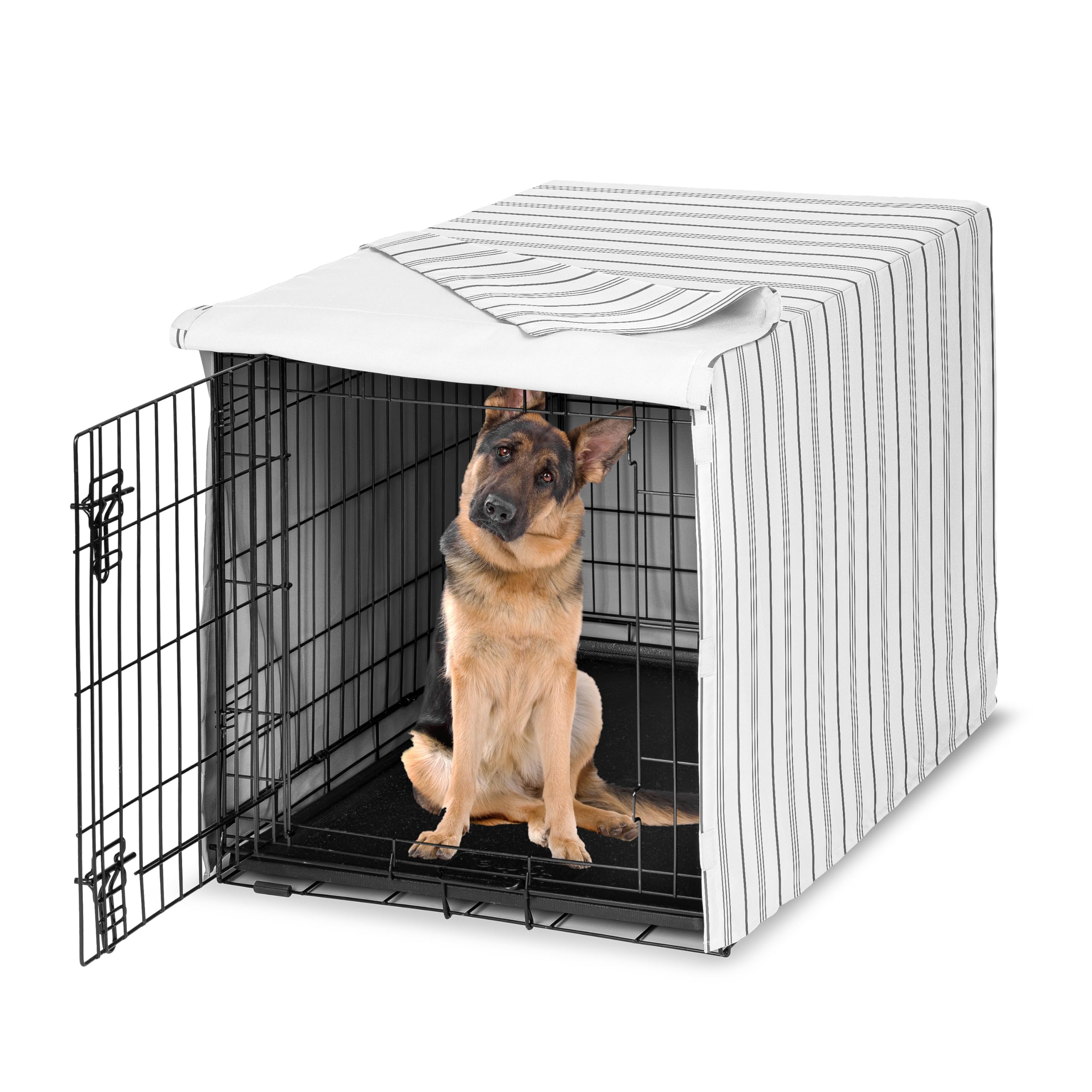 Sweet Jojo Designs 48in. Large Dog Crate Cover (White and Grey Stripe) Pet Cage, Kennel Covers (Modern, Neutral, Contemporary, Striped, Elegant, Pinstriped, Minimalist, Gray Stripes)