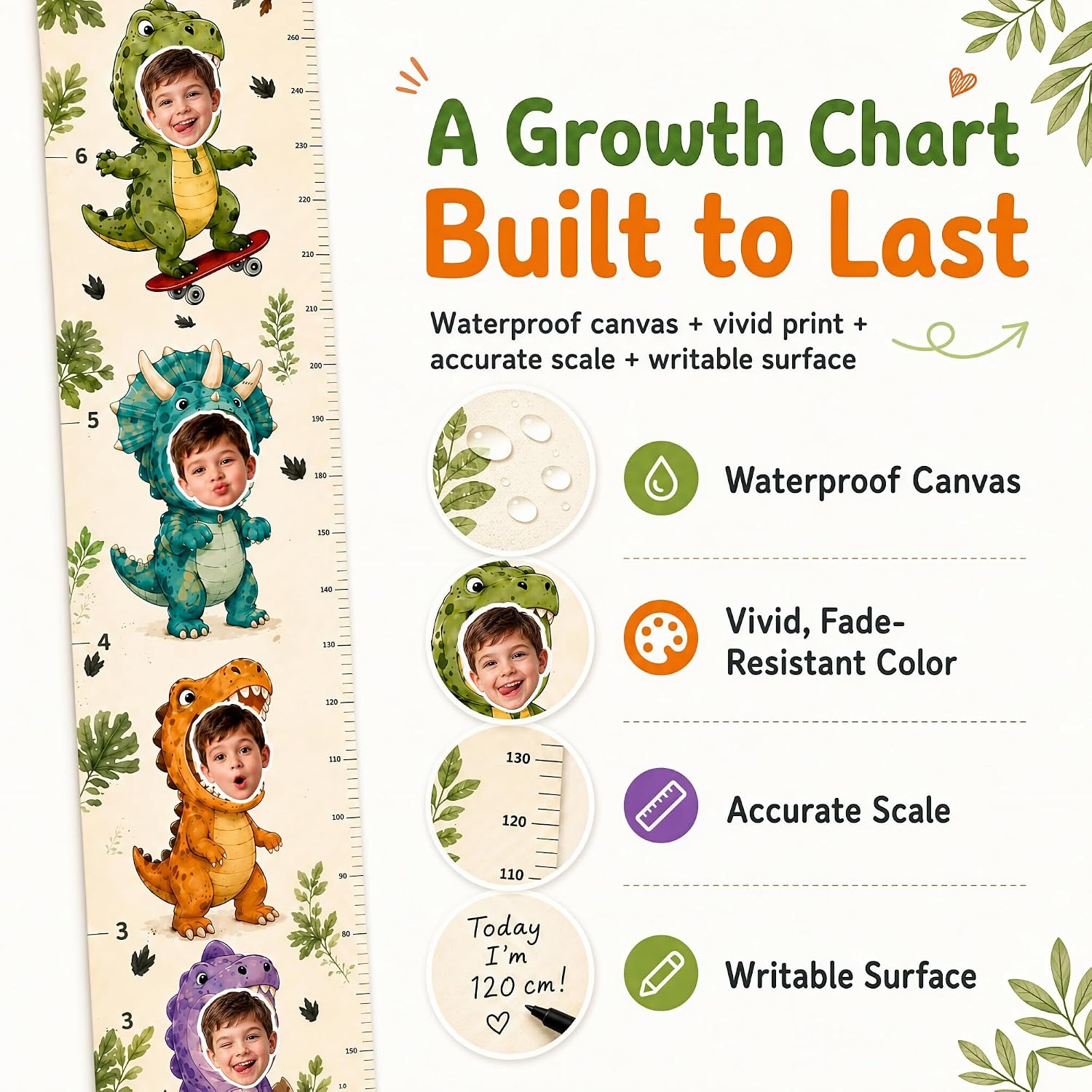 YaGee Personalized Dinosaurs Growth Chart for Kids - Custom Photo Height Chart, Kids Height Ruler & Wall Measuring Chart - Nursery Wall Decor, Birthday & Baby Shower Gift image 4