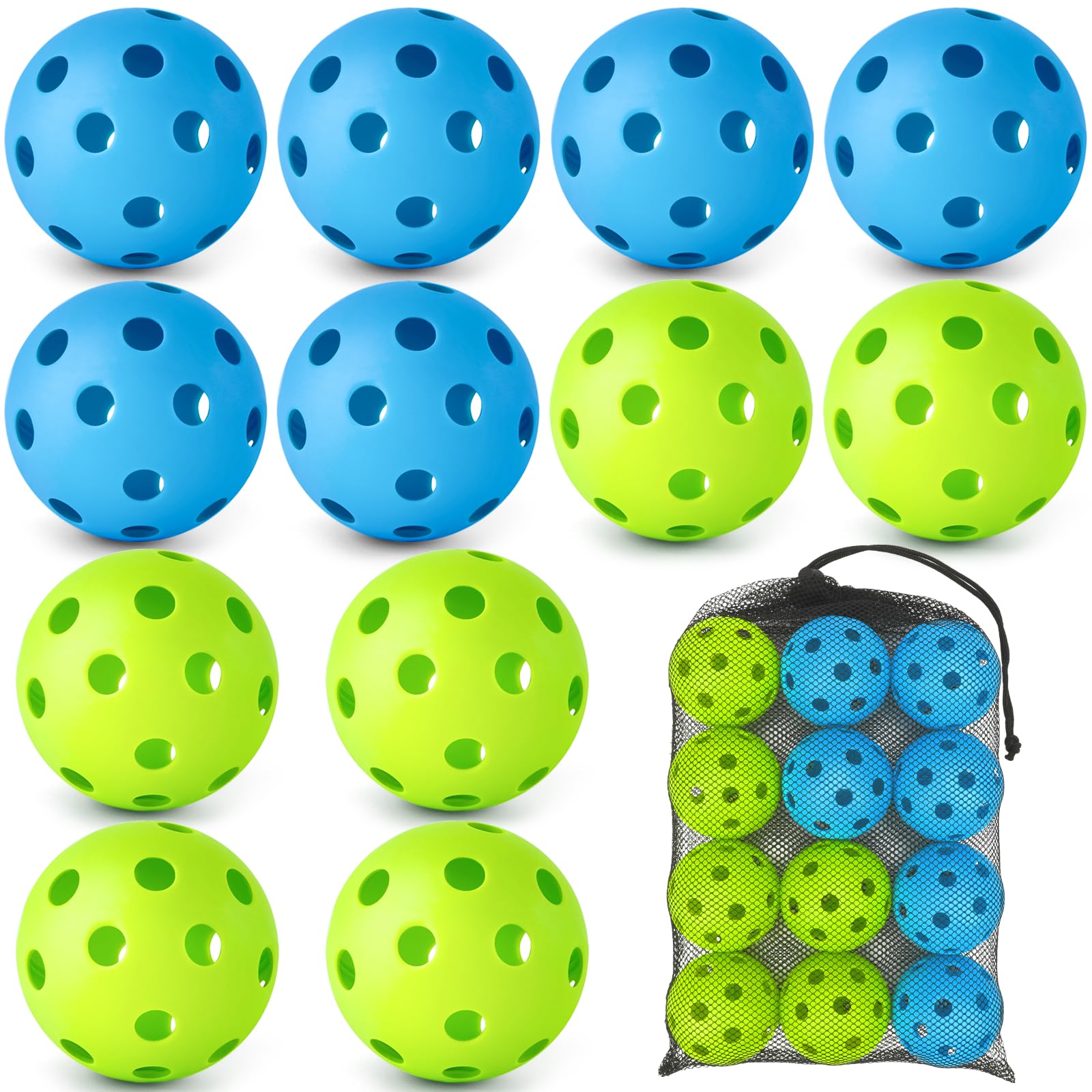 12 Pack Practice Baseballs For Hitting, 2.8 Inch Plastic Soft Baseballs for Practice Lightweight Soft Ball With Mesh Bag, Hollow Training Softball for Indoor Outdoor Sport Pitching Batting, Blue Green