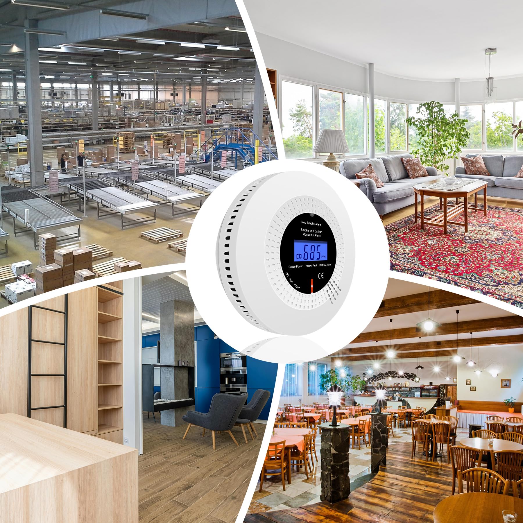 Rauch- und Kohlenmonoxidmelder, kombinierte Rauch und CO Melder für Zuhause, mit Digitalanzeige, EN 50291 und EN14604 geprüft, 3 Stück