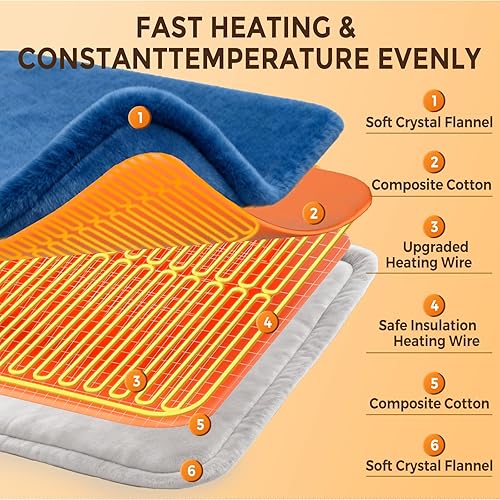 Miniatura 4 de Almohadillas térmicas para cuello, hombros y espalda, almohadilla térmica eléctrica con peso para aliviar el dolor más profundo, 6 ajustes de calor,