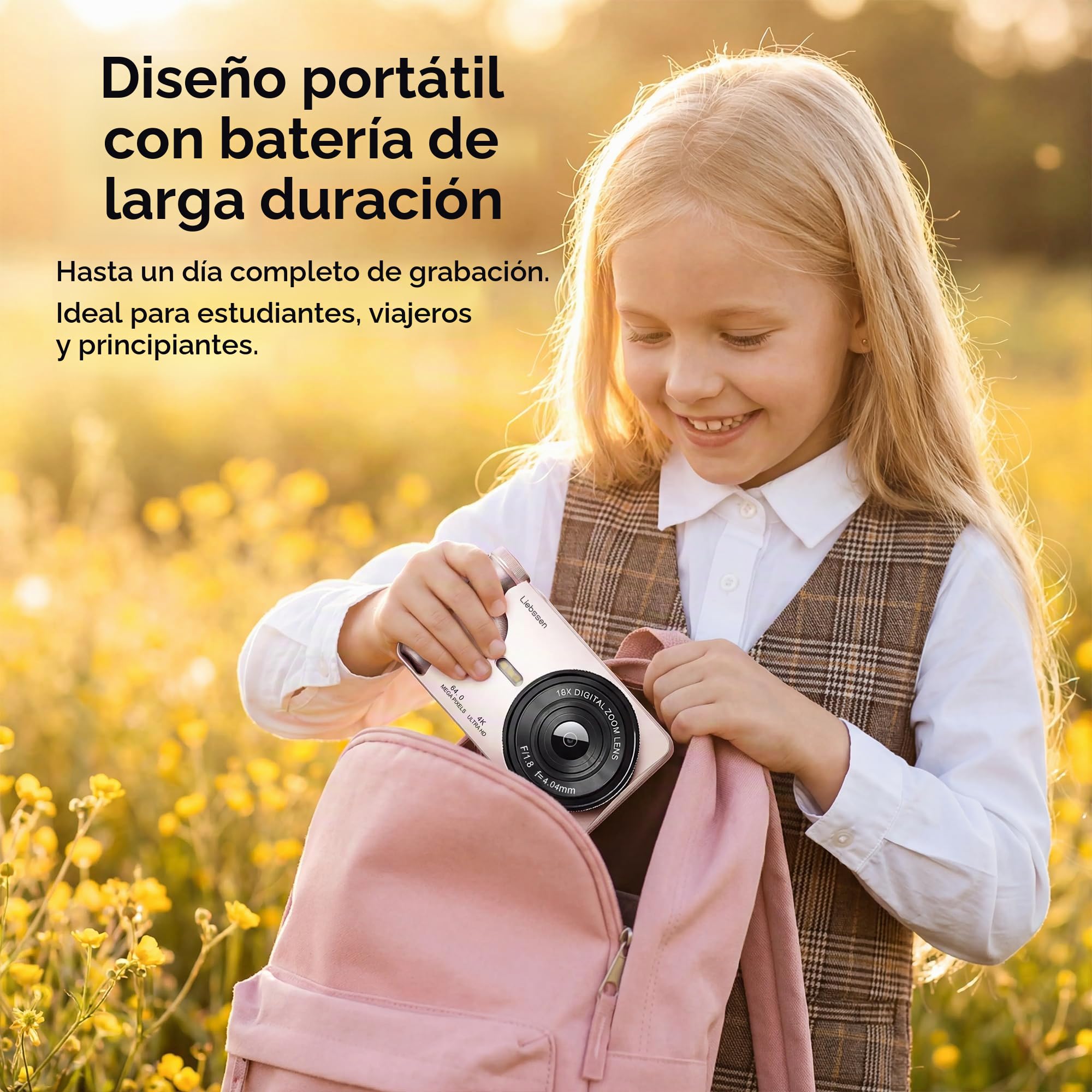 Cámara Digital 4K UHD, Pantalla 3" Abatible 180°, 64MP Autofocus, Time-Lapse, Slow Motion, Redes sociales, Webcam, 32GB Portátil para Fotografía y Vídeo, Regalo para Niños y Principiantes