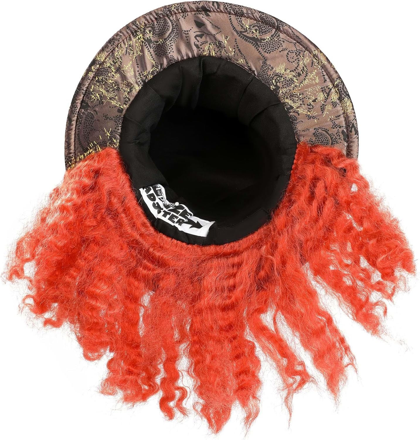 Disney Mad Hatter Costume Hat with Attached Red Hair - Adjustable Size with Coral Scarf, Officially Licensed