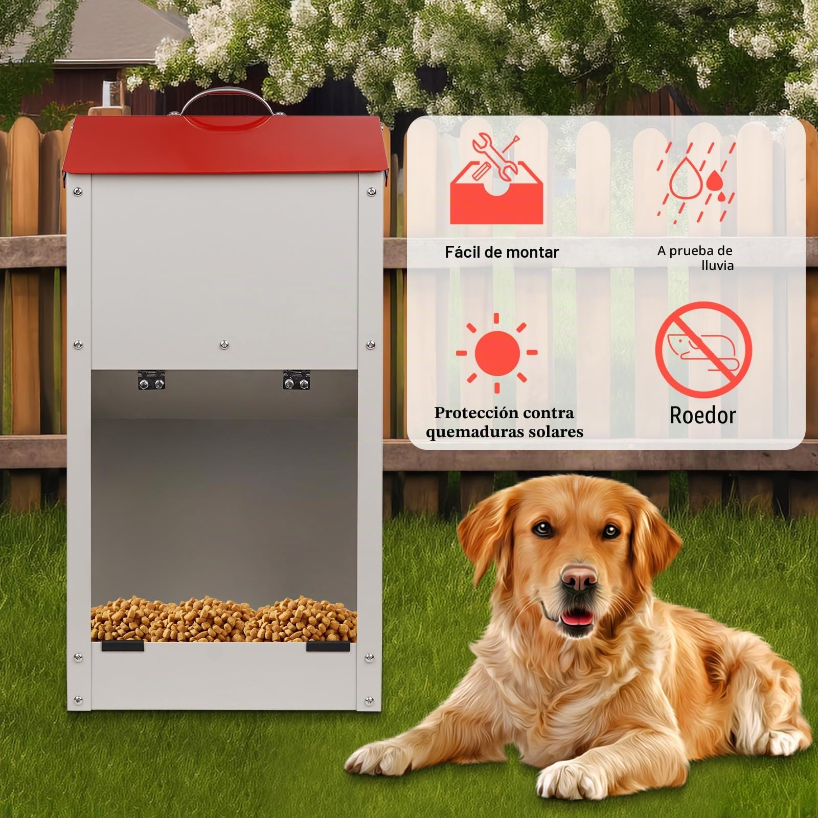 Comedero Automático para Perros, Alimentador para Mascotas de Exterior de 11 Kg, Comedero Galvanizado por Gravedad para Perros de Razas Grandes