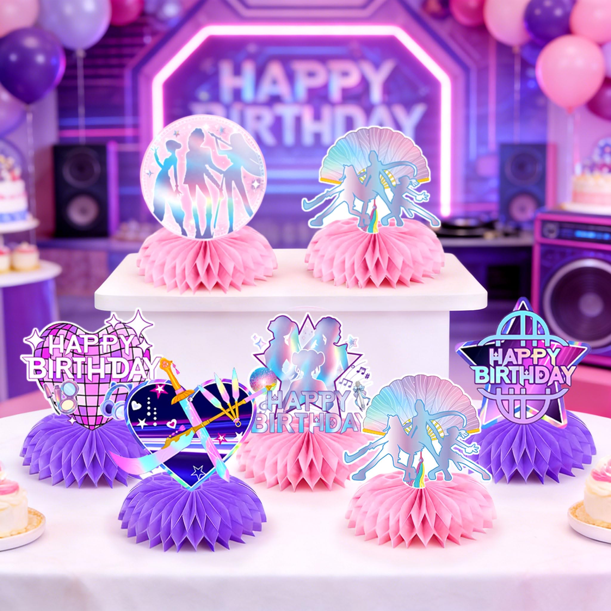 Neon Demon Huntress Honeycomb Centerpieces Cool Girl Party Table Decorations for Birthday Bachelorette Bridal Shower