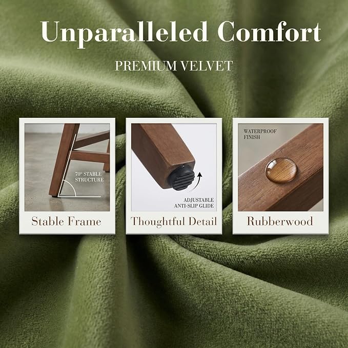 Butaco verde de terciopelo con patas de madera 27 pulgadas miniatura 4