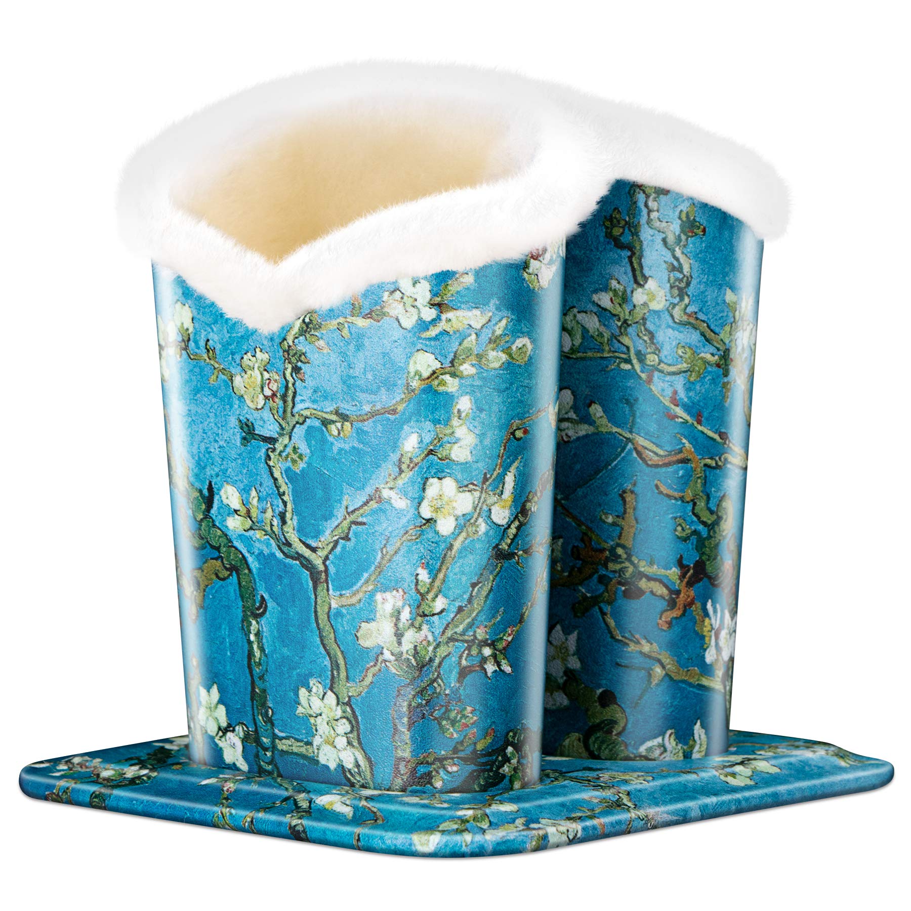 Plush Fluffy Lined Double Eyeglasses Holder Stand Protective Glasses Holder Case Rests Securely on Desk or Nightstand