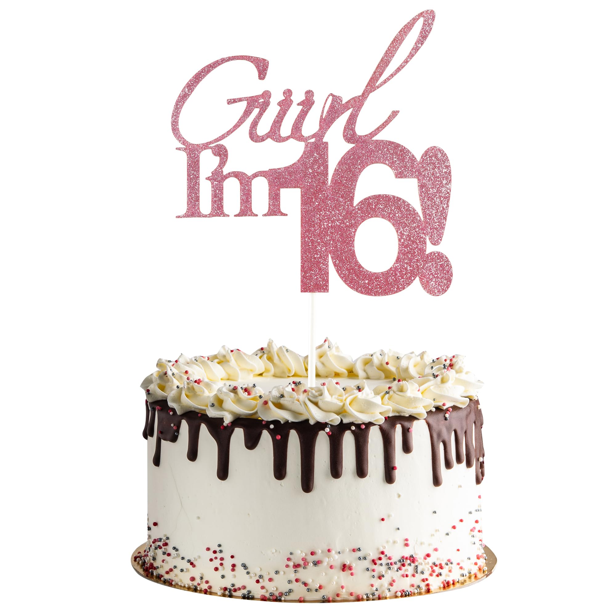 Giiirl I'm 16 Cake Topper - Pink Glitter Sweet 16 Birthday Decorations for Girls, Funny 16th Party Supplies for Teens, Girly I'm 16 Cake Decor (Giiirl